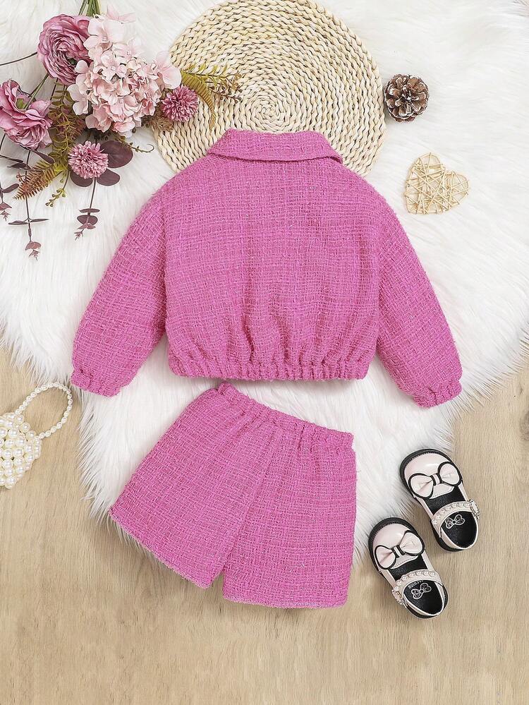 Baby Girl Flap Detail Double Breasted Jacket & Shorts