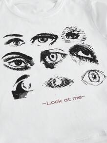 ROMWE Grunge Punk Y2K 复古眼睛印花圆领贴腰 T 恤