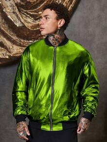 Manfinity VCAY 超大号男士拉链长袖休闲冬季夹克 - 軍綠色 - 查看 3