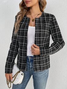 SHEIN Tall In kẻ sọc Mở Mặt trước áo - màu đen - Xem 4
