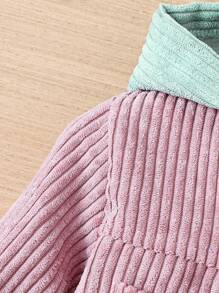 男嬰字母補丁細節雙口袋連帽燈芯絨大衣不帶T恤 - 粉色 - 查看 3