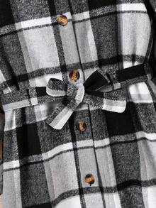 SHEIN Cô gái Tween Kẻ sọc Trang trí Fuzzy áo có mũ Thắt lưng Áo khoác - Màu be - Xem 6