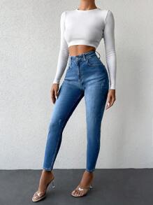 EURMUSE 休闲紧身七分牛仔裤 - 藍色 - 查看 3