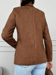 RueChic Lapel Neck Open Front Blazer - Brown - View 2