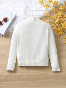 SHEIN Chàng trai trẻ Cổ giả Dệt kim chấm bi Áo len - trắng - Xem 2