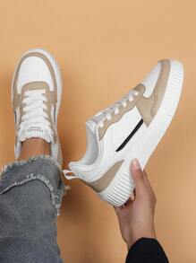 女性運動鞋棕色的休閒帆布鞋平底滑板鞋 - 棕色 - 查看 2