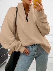 INAWLY 1 Miếng Một nửa khóa kéo Thả vai Áo nỉ - Màu Khaki - Xem 1