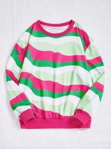 SHEIN EZwear 撞色落肩袖運動衫 - 彩色 - 查看 4