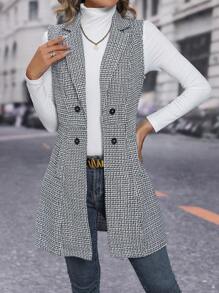 SHEIN Privé Plaid Double Breasted Vest Coat - Black and White - View 5