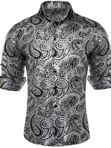 Nam In hoa Paisley Nút Lên Áo sơ mi - Đen và trắng - Xem 1