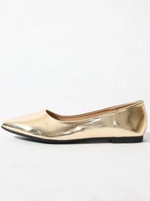 金屬質感尖頭平底鞋在簡約風格 - 金色 - 查看 2