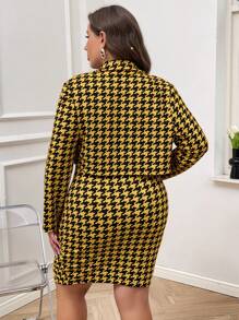 SHEIN Privé Hơn In Houndstooth Váy Dây & Mở Mặt trước Áo vest - Màu vàng - Xem 2