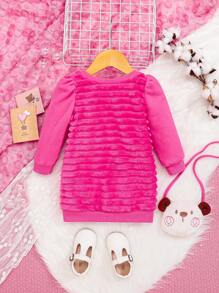 SHEIN 女嬰素色泡泡袖衛衣洋裝附包 - 粉色 - 查看 2