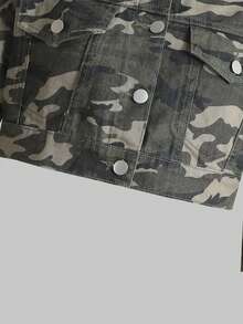 Teen Girl Camo Print Patch Detail Denim Jacket - Army Green - View 4