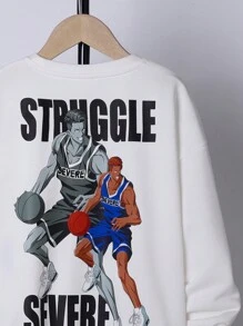 SHEIN Tween Boy Figure & Letter Graphic Drop Shoulder Sweatshirt - White - View 4