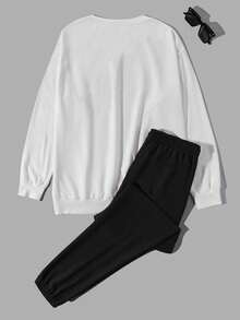 Manfinity EMRG Men Letter Graphic Sweatshirt & Drawstring Waist Sweatpants - White - View 2