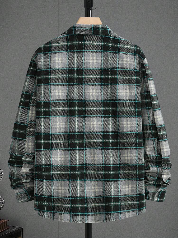 Men Plaid Print Flap Pocket Overcoat Without Tee