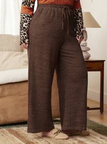 EMERY ROSE Hơn Eo dây rút Quần ống rộng - màu nâu - Xem 4