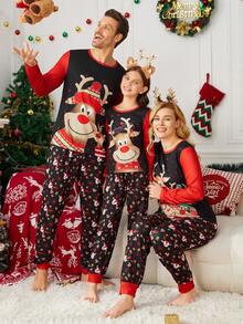 Hombres Conjunto de pijama alce de Navidad con estampado - Multicolor - Ver 5