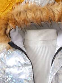 Baby Boy Fuzzy Trim Hooded Padded Coat Without Sweater - Multicolor - View 4