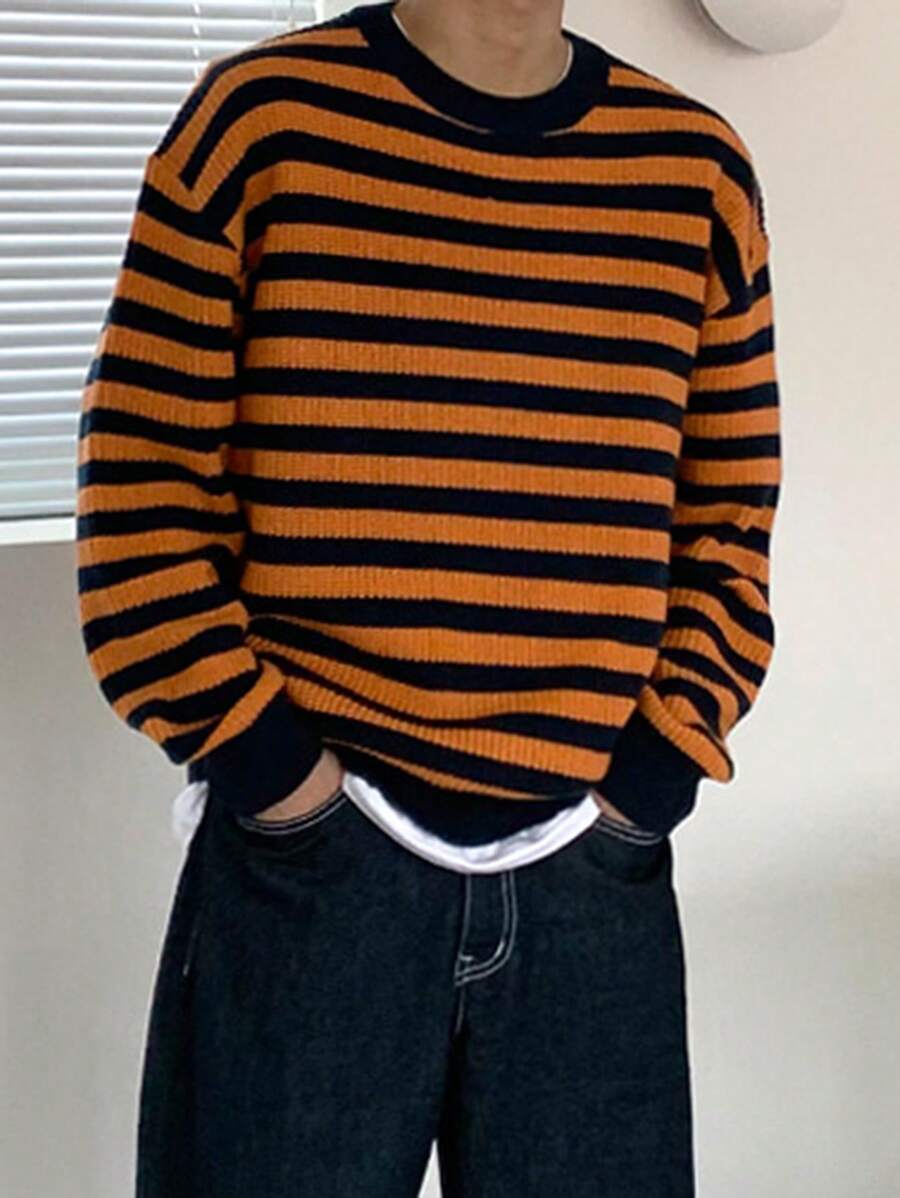 DAZY Men Striped Pattern Drop Shoulder Sweater Winter - Multicolor - View 1