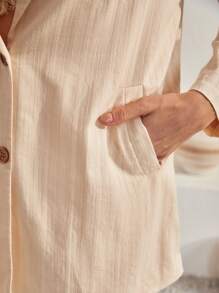 Bohemela 1pc Lapel Neck Single Breasted Coat In Fall/Winter - Beige - View 9