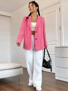 SHEIN Unity 西裝領單排釦西裝外套 - 粉色 - 查看 5