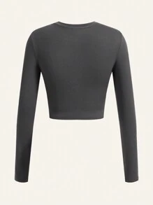 SHEIN Essnce 4pcs/Set Women's Leopard Print & Solid Color Casual Minimal Pattern Round Neck Long Sleeve Slim Cropped T-Shirt Tops - Multicolor - View 11