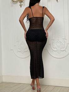 Allurite 幾何印花網紗吊帶緊身洋裝不附帶內衣褲套裝 - 黑色 - 查看 2