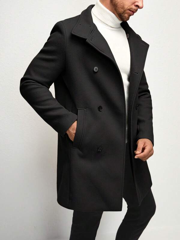 HIMLAND Men Double Breasted Slant Pocket Overcoat