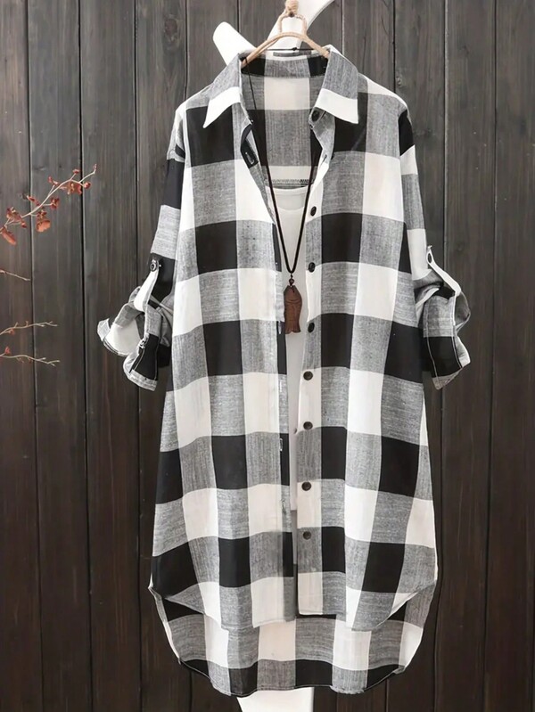 Buffalo Plaid High Low Hem Shirt Without Tee
