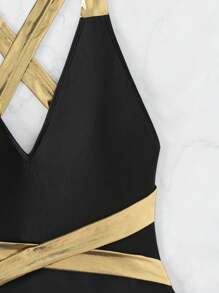 女士连体吊带泳衣，适合夏季海滩度假 - 黑色 - 查看 5