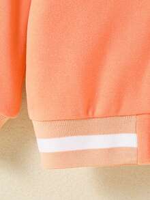 SHEIN Young Girl Letter Graphic Striped Trim Varsity Jacket - Orange - View 5