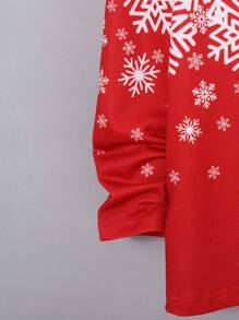 SHEIN Tween Girl Snowflake Print Zip Up Hooded Coat - Red and White - View 4