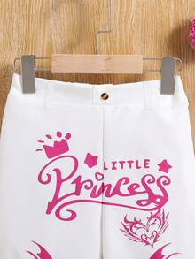 SHEIN Tween Girl Letter Graphic Flap Pocket Side Cargo Pants - White - View 5