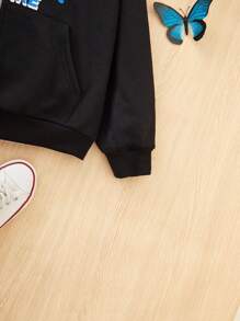 Tween Girl Butterfly & Letter Graphic Zip Up Hoodie - Black - View 4