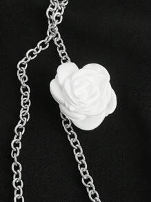 SHEIN MOD 素色鏈條細節直筒褲 - 黑色 - 查看 3