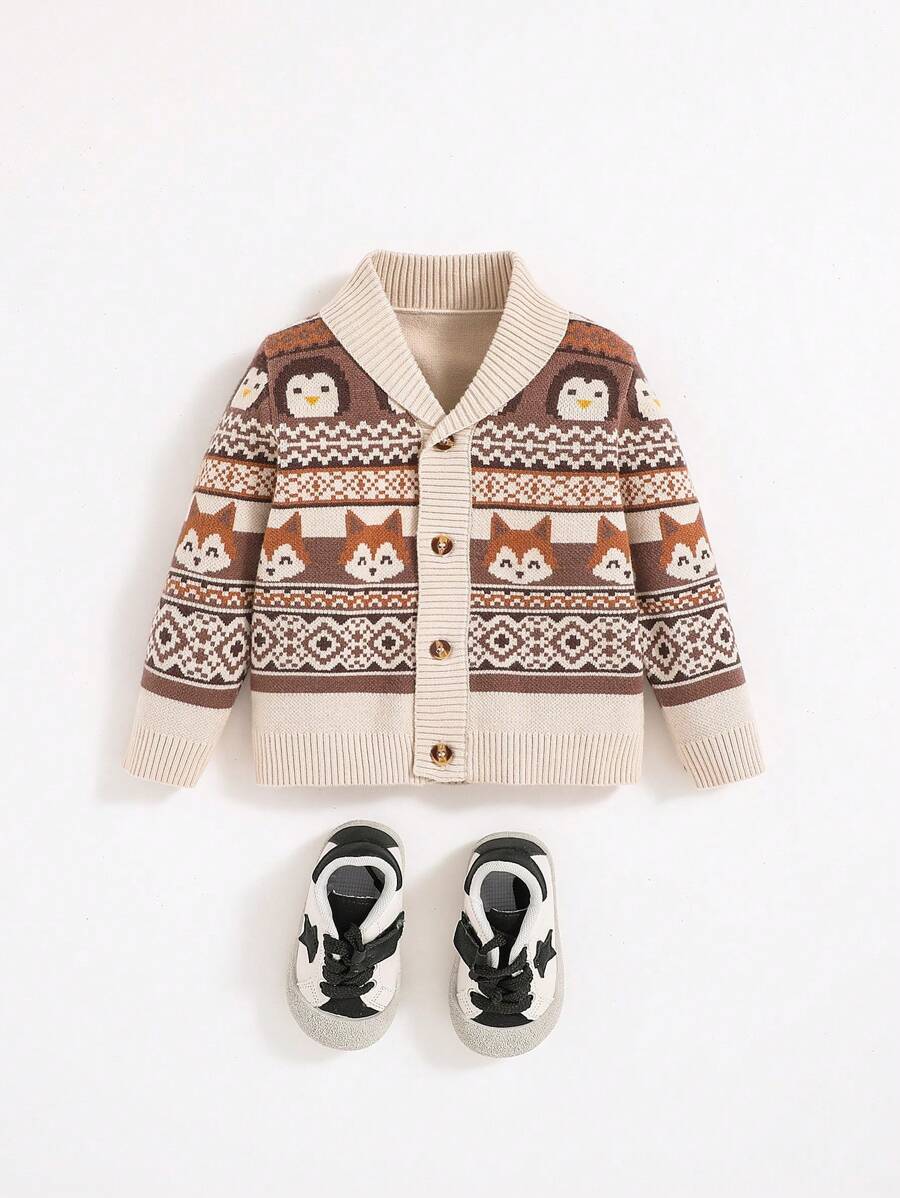 SHEIN Đứa bé trai Hoạt hình & Mẫu Geo Khăn quàng Áo len Mở - Nhiều màu - Xem 1