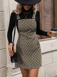 SHEIN Essnce Polka Dot Print Overall Dress Without Sweater - Coffee - View 3