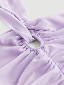 SHEIN MOD 素色褶邊掛脖上衣 - 紫色 - 查看 3