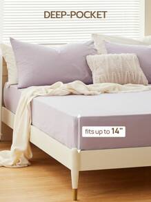 【100% Cotton】1pc Soft & Gentle Fitted Sheet, All-season Comfort and Breathable - Purple - View 4