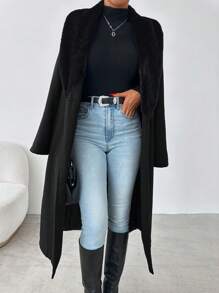 EURMUSE Borg Collar Belted Coat