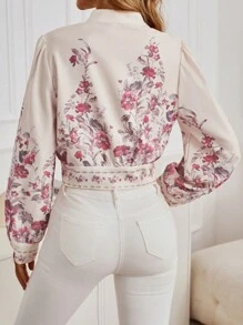 GENKIRA Áo sơ mi cài nút phía trước họa tiết hoa dành cho nữ - Nhiều màu - Xem 2