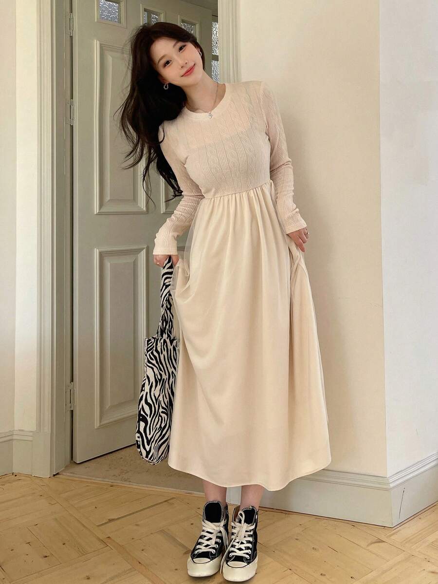 Dazy Star Solid A-line Dress - White - View 1