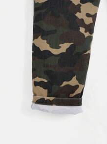 SHEIN 男孩迷彩印花彈性腰帶牛仔褲 - 彩色 - 查看 3