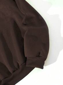 Calvaya Plus Letter Graphic Thermal Lined Drop Shoulder Sweatshirt - Brown - View 3