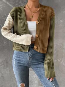 SHEIN Privé 撞色落肩袖開襟衫 - 彩色 - 查看 4