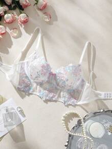 FloralLove Sostenes Con Aros De Malla Bordada Floral - Rosa Pálido - Ver 1