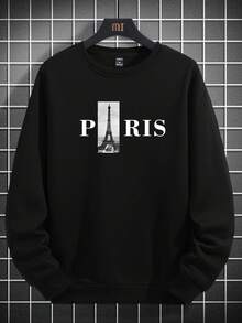 Men Tower & Letter Graphic Sweatshirt - Black - View 4