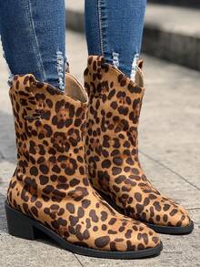 Women's Mid-calf Leopard Print Boots - Brown - View 5